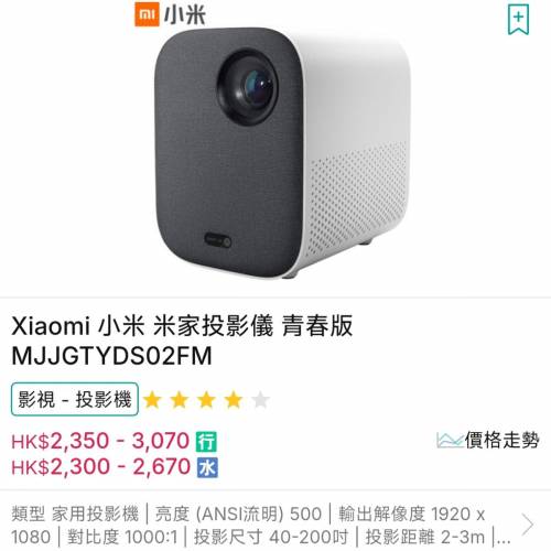 95%新原裝小米智能安卓投影機青春版+360度金屬支架 有全套