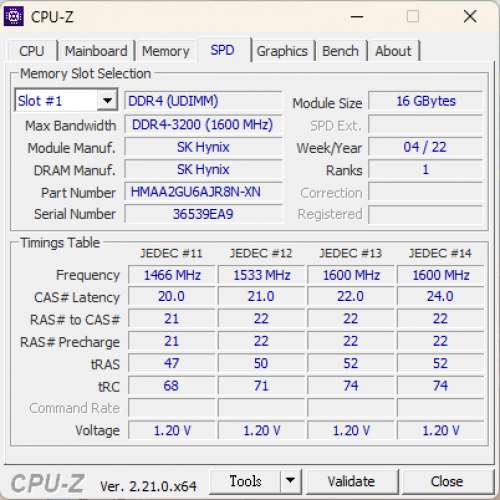 SK hynix 16GB DDR4 3200MHz UDIMM (PC4-3200AA)