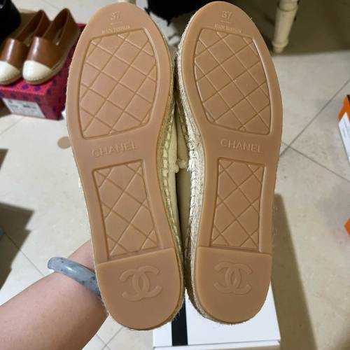 Chanel 帆布米白漁夫鞋