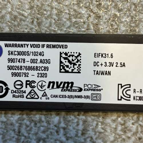 Kingston KC3000 1TB PCIe 4.0 M.2 SSD 二手 私人自讓