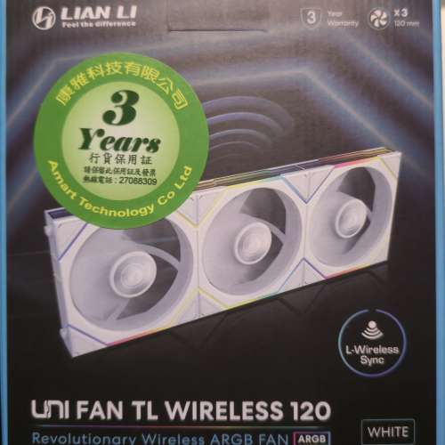 全新 LIAN LI UNI FAN TL120 Wireless 120mm ARGB (白色 3in1 風扇套裝)