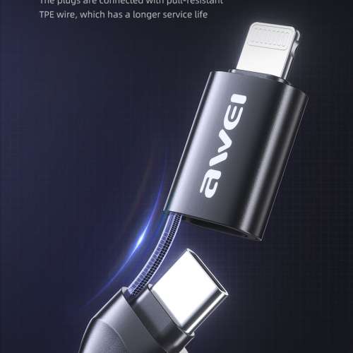 4 in 1 Awei multi Charging Cable -Braided USB to Lightning / Type-C Cable Black