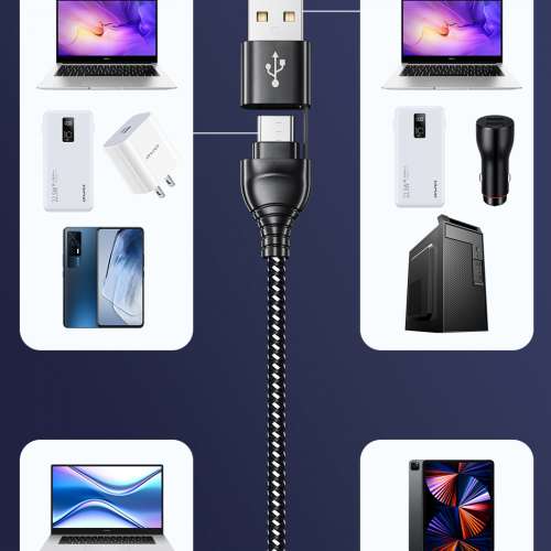 4 in 1 Awei multi Charging Cable -Braided USB to Lightning / Type-C Cable Black