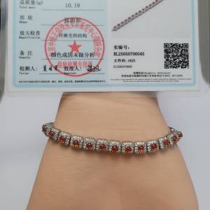 天然緬甸冰紅翡925銀鑲嵌手鏈