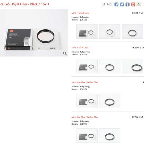 || Leica E46 & Series VIII UV/IR Filter - Black from HK$580 ||