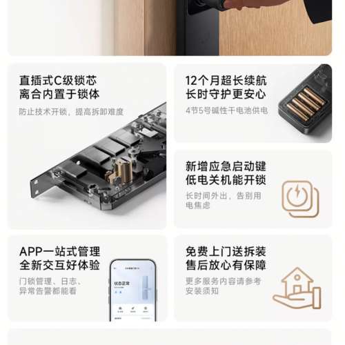 智能門鎖團購一站式安裝🧧【新品上市】小米智能門鎖5C AI指紋識別門鎖密碼鎖入戶電子...