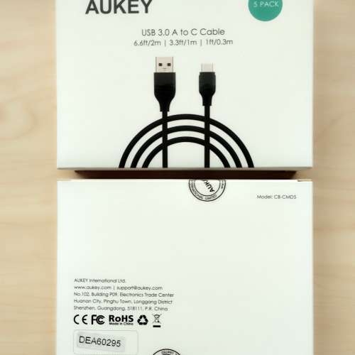 (全新 大牌子 行貨)( 神速3A)(5條獨立充電線)Aukey CB-CMD5  USB 3.0 to USB C 充電線