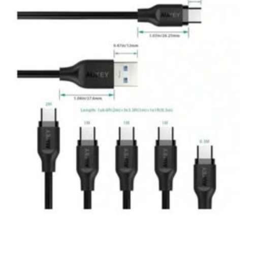 (全新 大牌子 行貨)( 神速3A)(5條獨立充電線)Aukey CB-CMD5  USB 3.0 to USB C 充電線