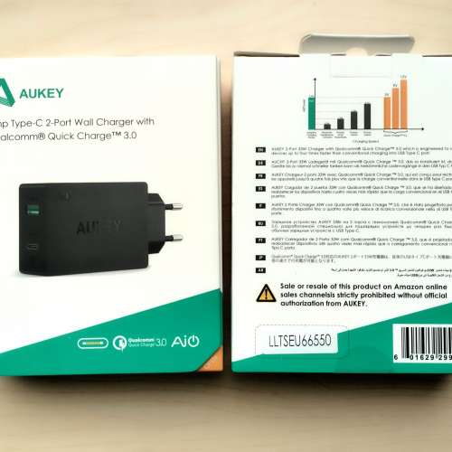 【全新】Aukey PA-Y2 雙口快速充電器 QC3.0 快充 Type-C + USB-A 旅行 充