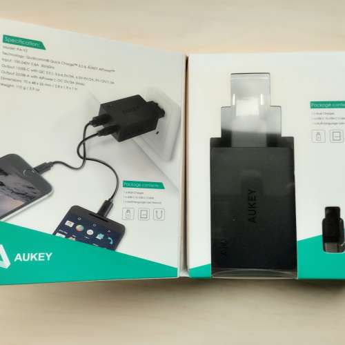 【全新】Aukey PA-Y2 雙口快速充電器 QC3.0 快充 Type-C + USB-A 旅行 充