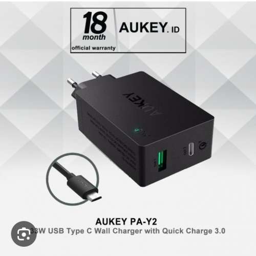 【全新】Aukey PA-Y2 雙口快速充電器 QC3.0 快充 Type-C + USB-A 旅行 充