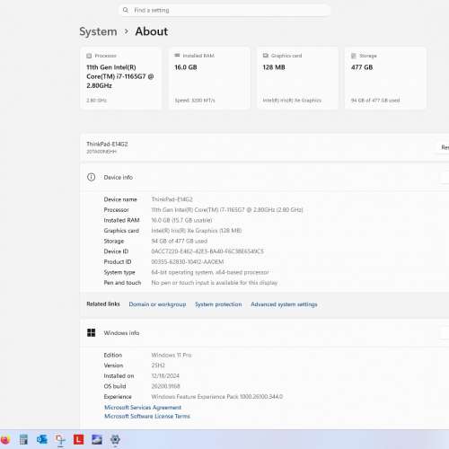 ThinkPad E14 - Core i7 1165G7 @ 2.8 GHz  512B GB SSD 16GB RAM - 14" IPS FHD LED