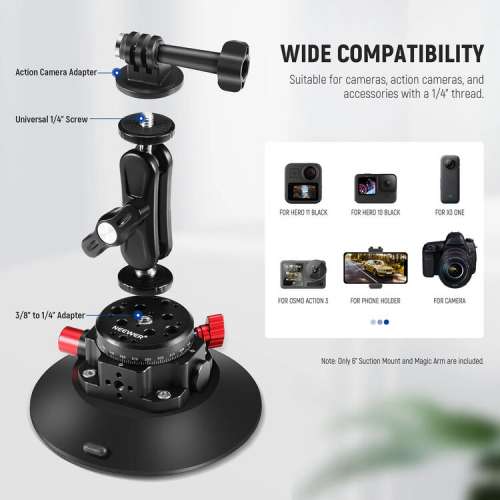 Neewer Camera Suction Mount with Ball Head Magic Arm (6")