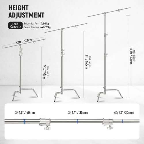 Neewer SC320Q Stainless Steel C-Stand with Boom Arm (10.5')