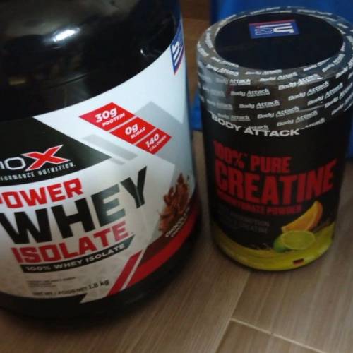 BioX Power Whey Isolate（朱古力味）、Body Attack 100% Pure Creatine(青檸味)