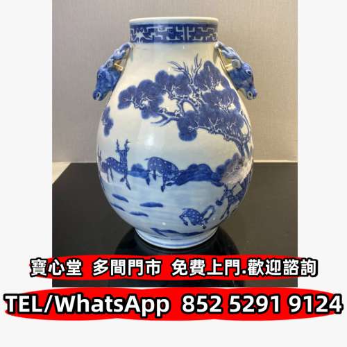 高價回收 晚清民國青花松鹿圖鹿頭尊，瓷器，花瓶 花樽，瓷板畫，鼻煙壺，觀音，福祿...