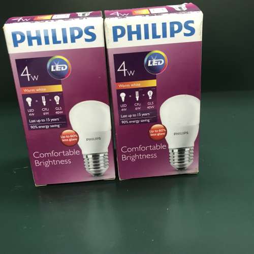 全新 Philips LED 燈膽 4W E27 暖白光 ， 兩個