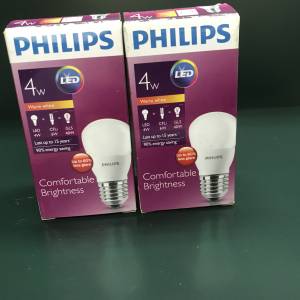 全新 Philips LED 燈膽 4W E27 暖白光 ， 兩個