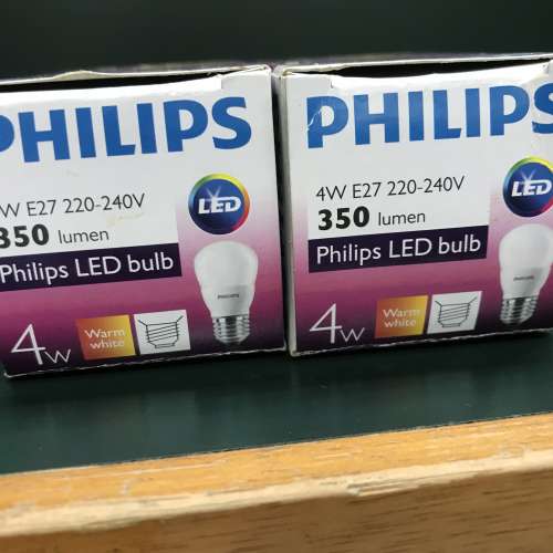 全新 Philips LED 燈膽 4W E27 暖白光 ， 兩個