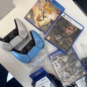 出sony PS5  slim 光驅版港版行貨遊戲機，配件齊全 兩隻手柄帶三隻遊戲CD 功能正常 ...