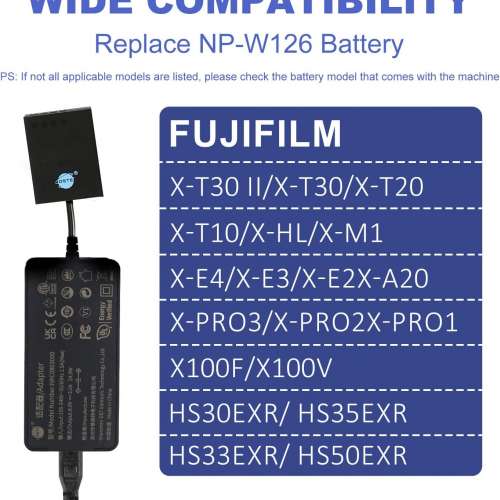 DSTE Dummy Battery Kit With AC Power Supply Adaptor For FUJIFILM NP-W126