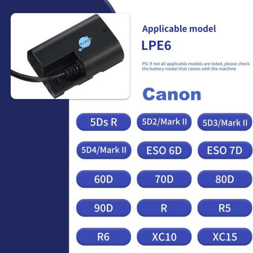 DSTE Dummy Battery Kit With AC Power Supply Adaptor For CANON LP-E6 (假電池套裝)