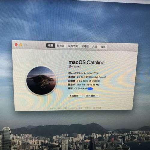 Mac 2013  21.5寸  i5 2.7 GHz 內存 8GB Ram  SSD   512 GB  薄機
