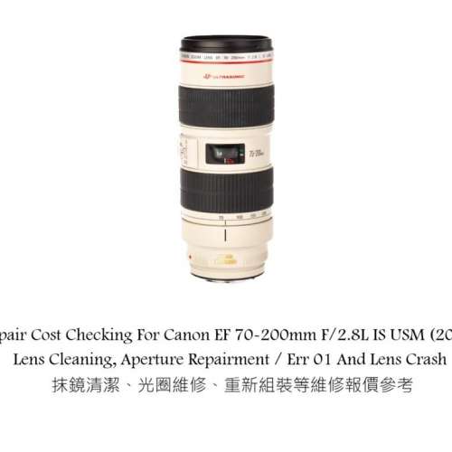 Repair Cost Checking For Canon EF 70-200mm F/2.8L IS USM (2001) Lens Cleaning