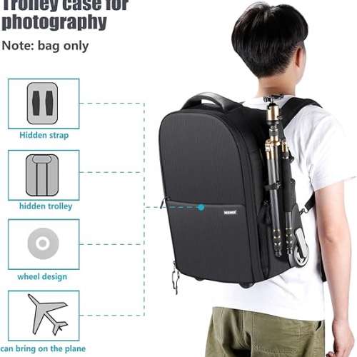 Neewer NW-8903 2-in-1 Wheeled Camera Backpack Trolley Case