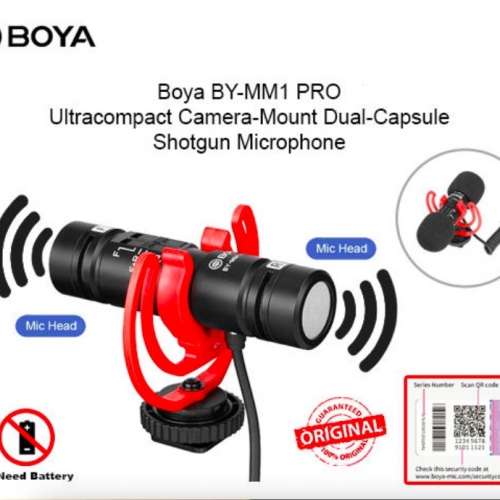 BOYA Dual-Capsule Condenser Microphone 雙向超心型雙向電容式收音麥克風 BY-MM1 ...