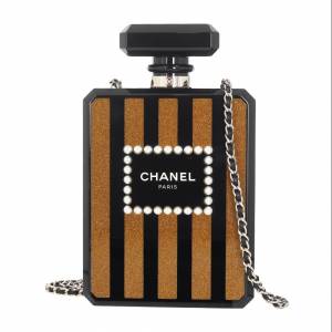 Plexiglass Perfume Bottle Minaudiere Clutch Black Gold