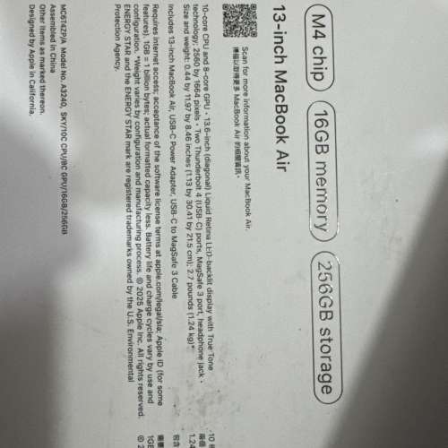 99.9新 8月激活APPLE MacBook Air 13吋m4 16+256藍色行貨學生再平300