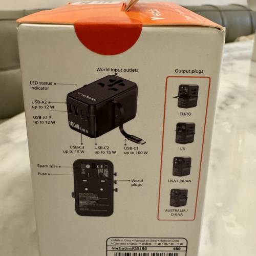 [抽獎獎品] Verbatim Charge &lsquo;n&rsquo; Travel Adapter 100W (內建線纜/USB-C)
