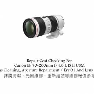 Repair Cost Checking For Canon EF 70-200mm f/4.0 L IS II USM Lens Cleaning