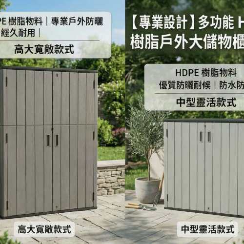HDPE樹脂戶外防水防曬儲物櫃・大容量花園天台收納箱 | HDPE resin outdoor  storag...