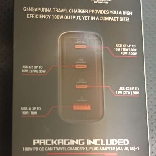 GaNGAPURNA 100W PD QC GaN 旅行充電器