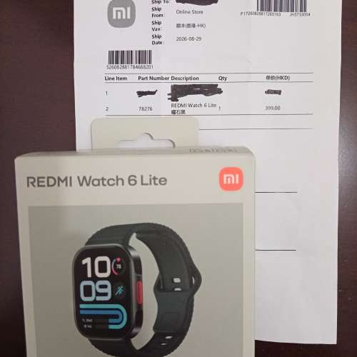 Redmi紅米Watch 6 lite *99.9%new *黑色 *香港原廠行貨[*有正式單據,2026年8月29日...