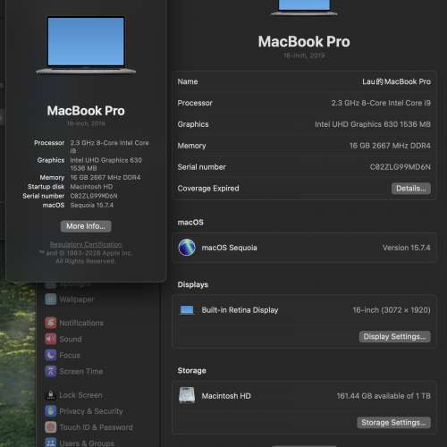 2019 MacBook Pro 16吋 i9 / 16GB RAM / 1TB SSD