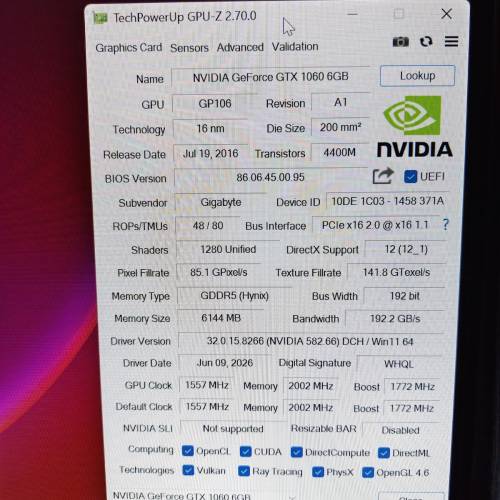 gigabyte 壞卡 1060 6G  當零件
