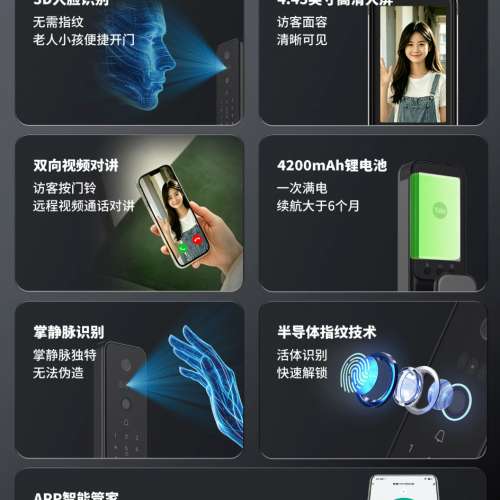 香港上門安裝電子鎖✨YALE耶魯智能門鎖3D人臉識別掌靜脈解鎖雙攝大屏家用防盜門智能鎖