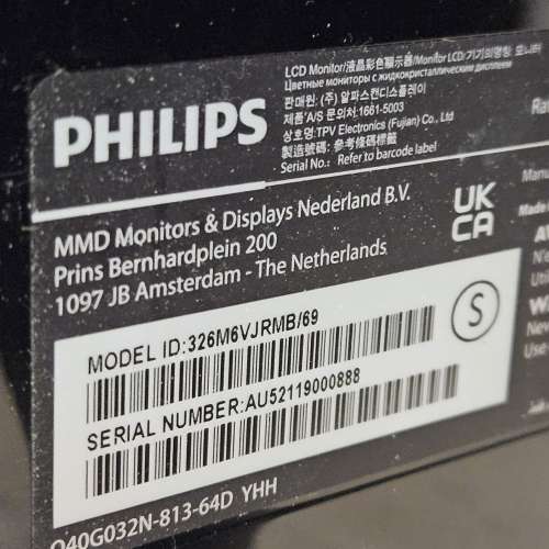 Philips 4K HDR 3840x2160 顯示器 326M6VJRMB
