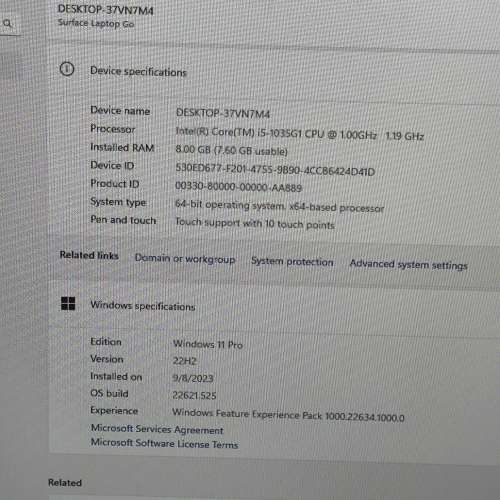 Microsoft surface laptop Go (12.4"/win11/i5 10th/8g ram/256gb ssd/office)