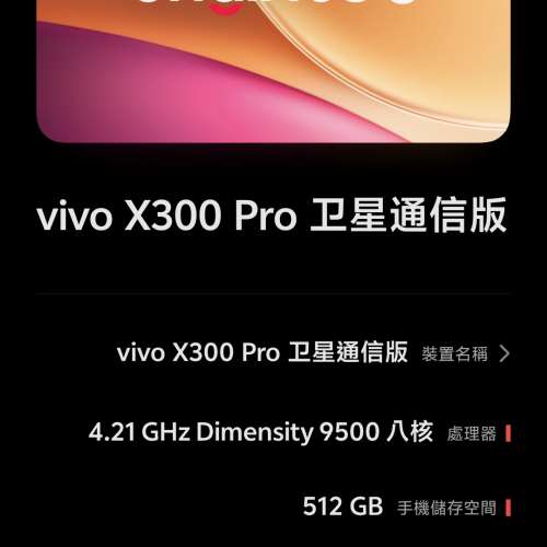 Vivo X300 pro 衛星版 16+512
