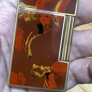 法國都彭 S.T. Dupont 2號機 稀有紅金抽象天然漆打火機（100%正版）$1580