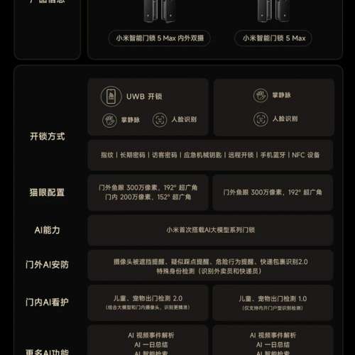 智能門鎖團購一站式安裝🧧【新品上市】小米智能門鎖5MAX內外雙攝指紋密碼家用門鎖電...