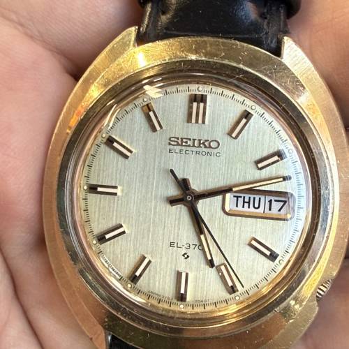 【稀有古董】70年代 精工 SEIKO Electronic EL-370 電擺輪雙曆手錶 (單錶頭/古董精...