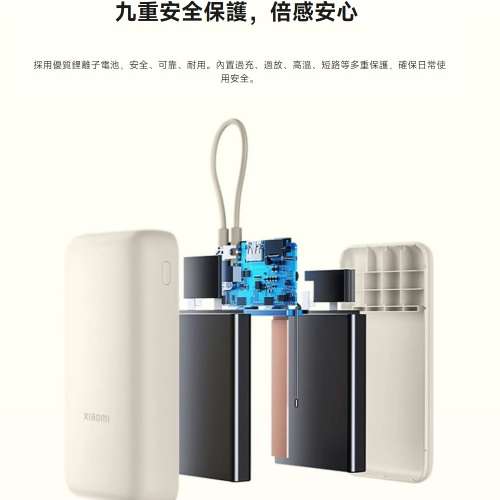 Xiaomi 33W Power Bank 20000mAh, PB2030MI 小米自帶線行動電源，便攜易收納，大容...