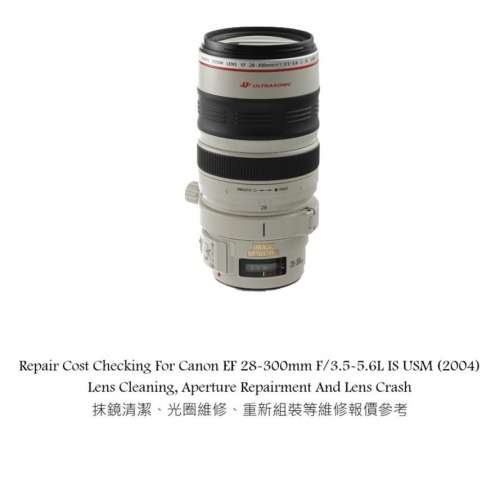 Repair Cost Checking For Canon EF 28-300mm F/3.5-5.6L IS USM (2004) Lens Clean