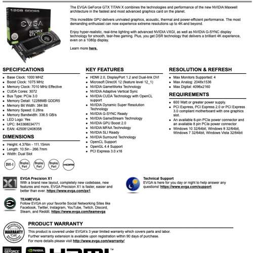EVGA 絕版 Titan X GeForce GTX 12GB display card 顯示卡