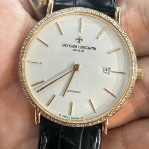 【經典極簡】江詩丹頓 VC Patrimony 18K金自動機械錶 (後加石華麗鑽圈/經典手寫底蓋...